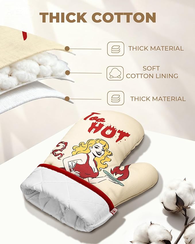 Slohif Funny Oven Mitt Heat Resistant for Women - 2 Pack Red Cooking Woman Cute Novelty Cool Kitchen Oven Mittens with 100% Cotton for Baking and Cooking Accessories