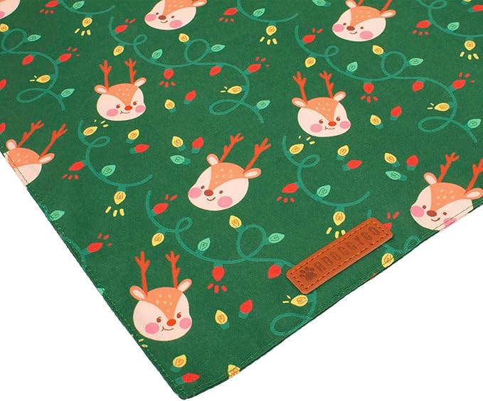 ADOGGYGO Christmas Dog Bandanas 2 Pack, Santa Deer Pattern Pet Xmas Scarf Bib, Premium Durable Fabric, Pet Christmas Bandanas for Medium Large Dogs (Large)