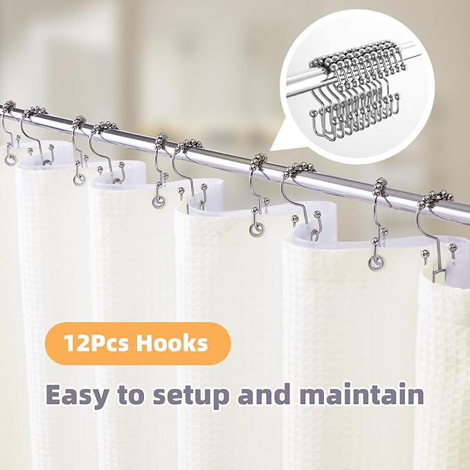 LaCyan 3 in 1 Waterproof Waffle Weave Shower Curtain and Clear Liner Set with 12 Stainless Steel Hooks Double Sided for Bathroom 72 Inches Heavy Duty Polyester Fabric Shower Curtains 72x84