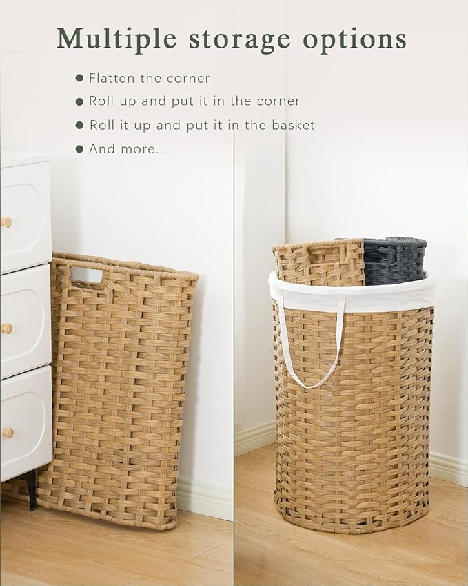 SETVSON Large Laundry Hamper Laundry Basket Round 34.3 Gal (130 L) Handwoven Wicker Laundry Baskets Rattan Laundry Basket with Laundry Bag Handles 2 Mesh Bags for Living Room Bedroom Natural