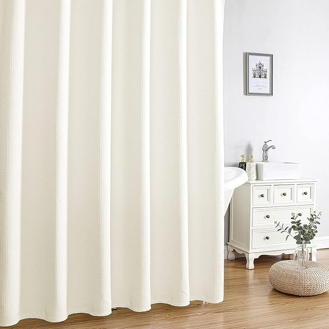 MISS SELECTEX Fabric Shower Curtain, Hotel Quality Waffle Weave Shower Curtain- Spa,Heavy Duty Waffle Shower Curtain for Bathroom/Shower, Machine Washable, Water Repellent,108x72,Beige