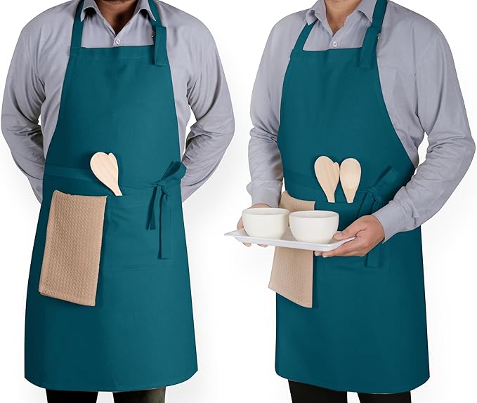 Native Fab Kitchen Apron 2 Pack - 100% Cotton Adjustable, Durable Apron with Pockets, Perfect for Cooking, Baking, Grilling