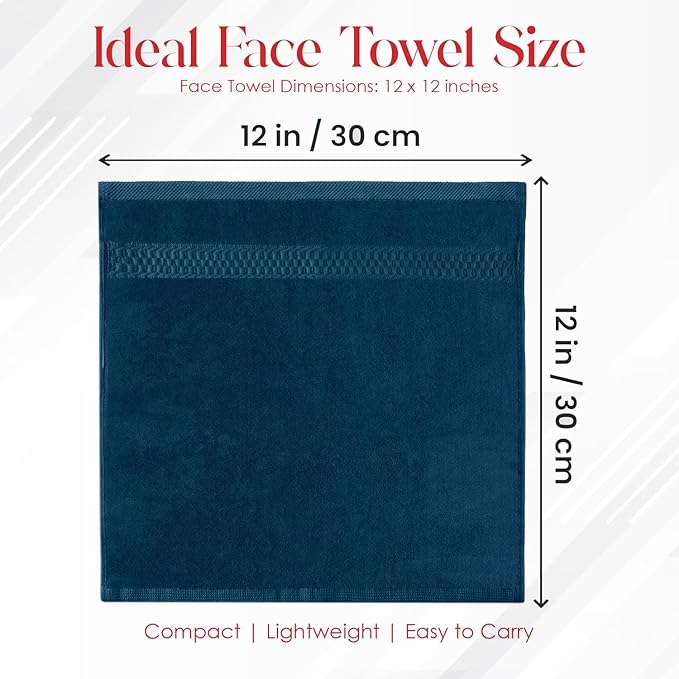 RIVERSIDE 12 Pack Premium 100% Cotton Face Wash Cloths, 12 x 12 Inches, Soft & Absorbent Face Towels for Bathroom Wash Clothes, 550 GSM, Luxury WashCloths for Showering, Body, Spa & Gym, Opal Blue
