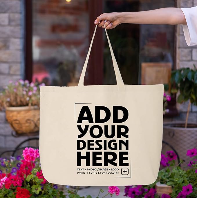 shop4ever Personalized Custom Design Your Own Jumbo Heavy Canvas Tote Reusable Shopping Bag