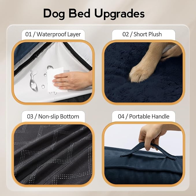 MEKIY Large Dog Bed - XL Orthopedic Egg-Crate Memory Foam Dog Beds with Removable Washable Cover, Waterproof Pet Beds with Non-Slip Bottom, Navy Blue