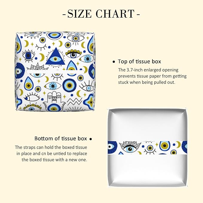 POIUBLE Tissue Box Holder Magic Evil Eye Tissue Box Cover Square Leather Tissue Holder Organizer Portable Decorative Facial Paper Case for Home Office Bathroom Vanity Countertop
