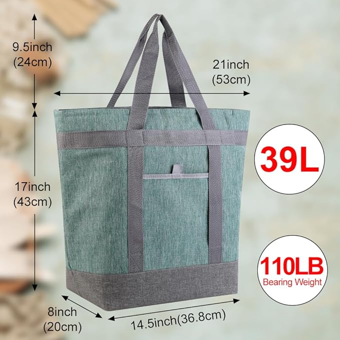 mosago Soft Insulated Cooler Bag for Travel/Beach/Picnic, Waterproof Reusable Grocery Tote Bags for Women/Men, Pizza/Food Delivery Bags to Keep Food Hot/Cold for Commercial Food Transport, Green