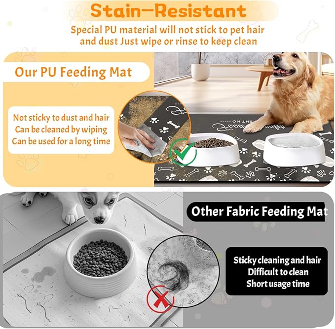 Pet Feeding Mat - Absorbent Dog Food Mat for Floors Waterproof，Dog Cat Placemat Mat for Food and Water Bowls - No Stains No Sliding Quick Dry Water Eating Dish Mat