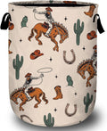 Colorful Western Cowboy Laundry Basket with Sturdy Handles, Collapsible Oxford Cloth Laundry Hamper Organizer Basket for Bathroom Bedroom 15.7x20 Inch