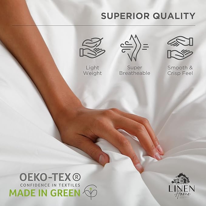 Linen Home 100% Cotton Percale Sheets California King Size, Charcoal, Deep Pocket, 4 Pieces Set - 1 Flat, 1 Deep Pocket Fitted Sheet and 2 Pillowcases, Crisp Cool and Strong Bed Linen