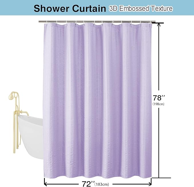 Aiyufeng Light Purple Shower Curtain for Bathroom, Embossed Textured Fabric Shower Curtain for Bathroom - Soft Cloth & Hotel Spa, Machine Washable, 72X78,Light Purple