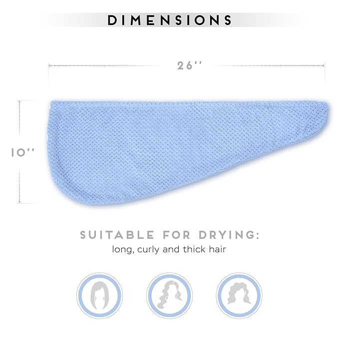 SimpleField 2 Pack Microfiber Hair Towel Wrap for Women, Anti Frizz Quick Drying Hair Turban for All Hair Style, Absorbent and Lightweight (Blue+Pink)