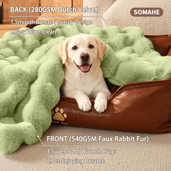Dog Blanket Ultra Soft Fuzzy Faux Fur Cat Blankets for Indoor Cats Ultra Soft Plush Faux Fur Machine Washable Reversible Pet Throw Protector for Couch Furniture Large 39"X 30" Fruit Green