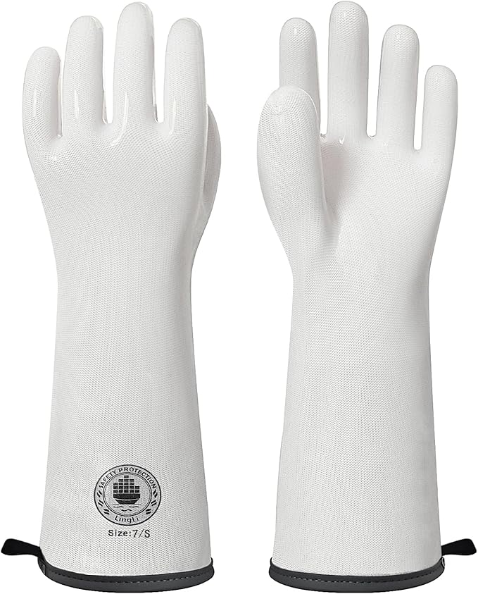 Silicone Oven Gloves- 15" Extra Long, Heat Resistant Oven Gloves with Fingers, Kitchen Oven Mitts Smoker Gloves for Baking, Grilling, Cooking, Food Grade, Waterproof (7/S)