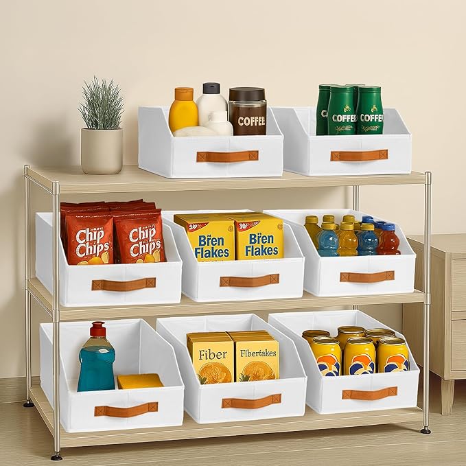 Homsorout Fabric Storage Bins for Organizing - 8 Pack Large Trapezoid Collapsible Storage Bins with Front Handle, Closet Organizers and Storage for Bedroom, Home Shelves, Small Spaces, White