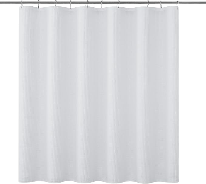 Indecor Home Luxury Waffle Weave Shower Curtain Elegant Hotel Style Fabric for Bathroom, Water Repellent, Machine Washable White Waffle
