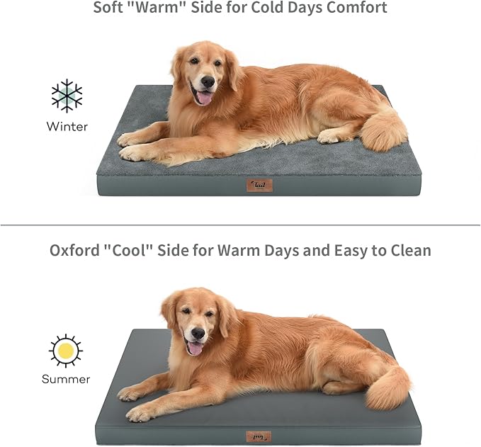 Tail Stories Orthopedic Dog Crate Bed for Extra Large Dogs, XXL Waterproof Comfort Pet Bed with Egg Crate Foam 47x29 Inch, Removable Oxford Cover, Gray