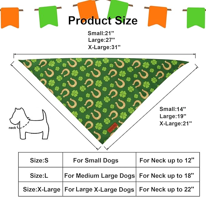 PTDECOR St. Patrick's Day Dog Bandana, Irish Reversible Pet Scarf, Premium Durable Fabric, Green Shamrock Donuts Pet Bandanas for Extra Large Dogs (X-Large)