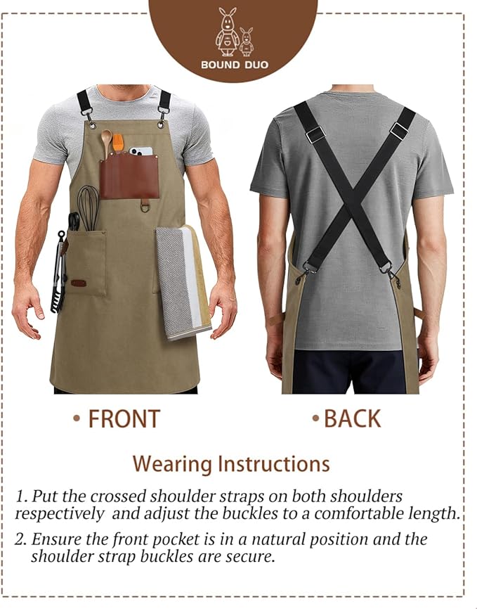 Kitchen Apron - 3 Large Pockets, Cross Back Apron With Adjustable Straps, Cooking Kitchen Chef Apron For Women And Men, Wear-Resistant & Easy To Clean.(Khaki)