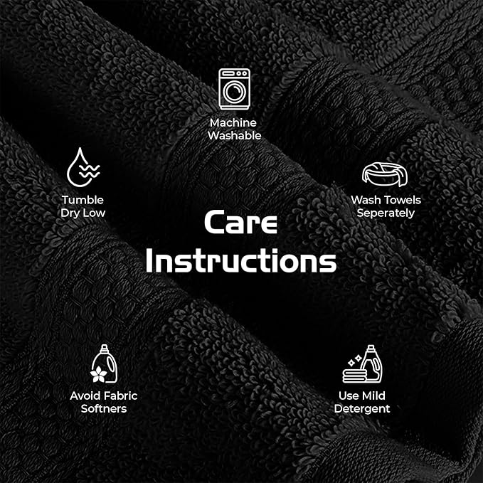 RIVERSIDE 12 Pack Premium 100% Cotton Face Wash Cloths, 12 x 12 Inches, Soft & Absorbent Face Towels for Bathroom Wash Clothes, 550 GSM, Luxury WashCloths for Showering, Body, Spa & Gym, Black