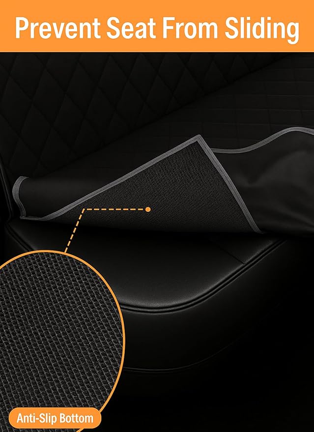 fidozen Dog Car Seat Cover, Universal Fit, Waterproof, Breathable, Machine Washable, Pet Hammock with Storage Pocket, Black (Orange, Standard 54" W)