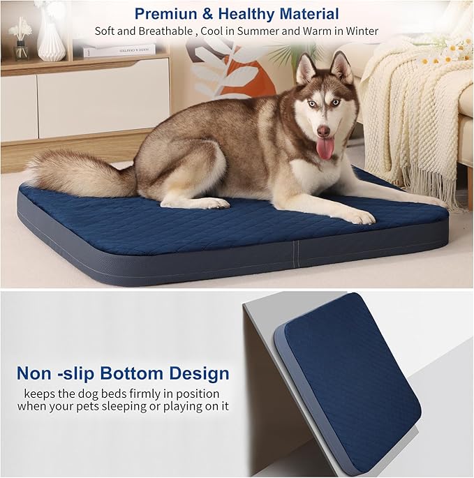 JoicyCo Dog Bed for Extra Large Dogs, Orthopedic Foam Jumbo Dog Bed Mattress, 47 Inches Joint Relief Pet Sleeping Bed, Non Slip Bottom with Removable Washable Cover, Dark Blue