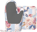 Blue Striped Flowers Oven Mitts and Pot Holders Sets, Home Silicone Heat Resistant BBQ Gloves for Kitchen Baking Cooking Grilling Microwave