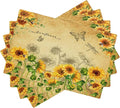 Sunflower Placemats, Rural Vintage Old Watercolour Sunflower Butterfly Flower Bee Print Washable Fabric Placemats Table Kitchen Dining Party 12x18 Inch Set of 4