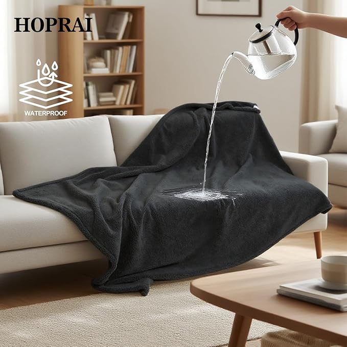 HOPRAI Dog Blanket, Waterproof Reversible Sherpa Fleece Throw Blanket, Furniture Cover for Bed, Couch, Sofa Protection from Liquid Pee and Pet Fur of Puppy, Cat (Gray XS20*27inches)