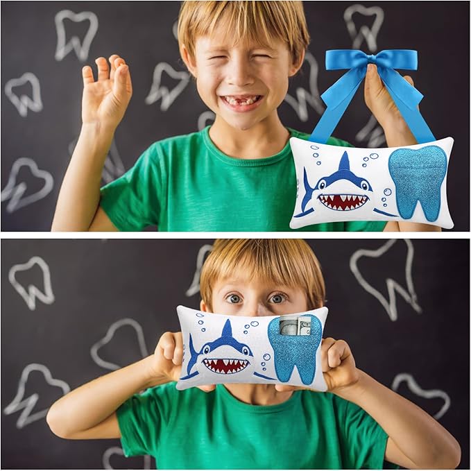 Malihome Tooth Fairy Pillow with Pocket for Girls and Boys Kids Tooth Pillow Toothfairy Gifts Tooth Keepsake Pouch 8.6 x 4.8 inches (for Boys)