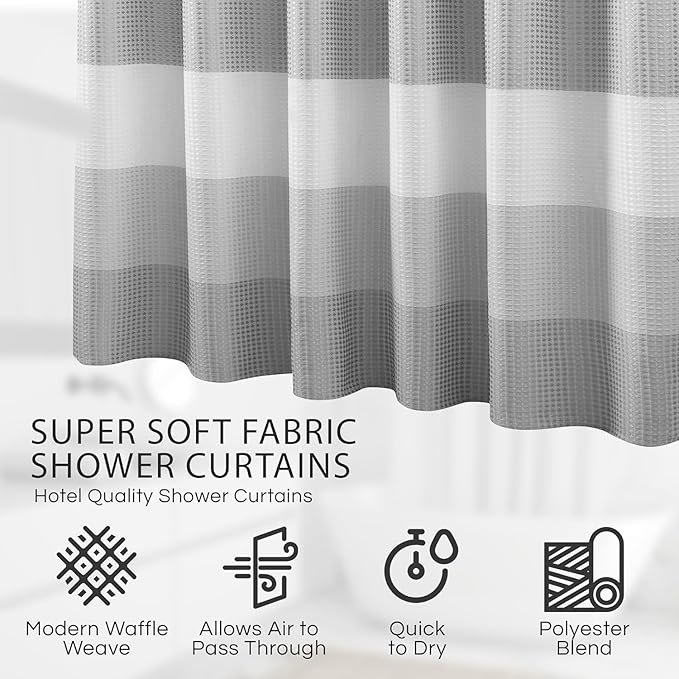 Dainty Home | Smoke Grey Ombre Waffle Weave Shower Curtain - 70" x 72" - Water Resistant Polyester Blend Fabric Shower Curtain - The Best Gradient Design Washable Waffle Shower Curtain