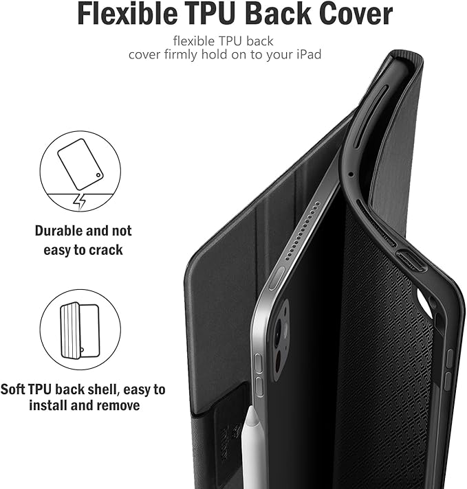 Antbox for iPad Pro 11 Inch Case M5 2025/M4 2024, Built-in Pencil Holder, Fully Supports Pencil Pro/USB-C, Auto Sleep/Wake Function Vegan Leather (Black)