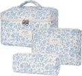 SXS LACONIC Quilted Makeup Bag,Large Cosmetics Bag Set,Coquette Floral Make up Pouch,Travel Toiletry Bag for Women