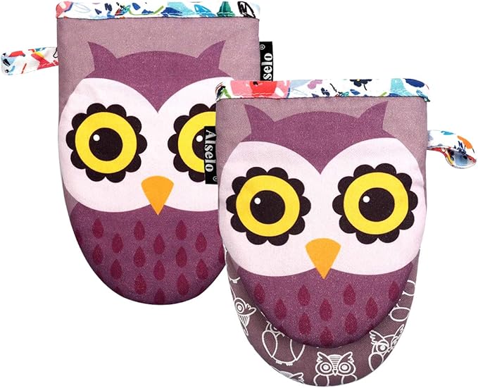 Mini Oven Mitts,2pk - Silicone Little Kitchen Gloves, Heat Resistant with Non-Slip Grip and Soft Quilted Cotton Lining for Safe Backing Cooking Barbecue (Purple, 2)