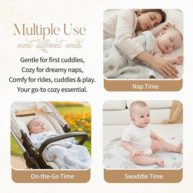 HardNok Ultra Soft Muslin Baby Blanket, A Versatile Swaddle and Bed Blanket for Babies, Toddlers, Boys, and Girls (Forest Elephant 1 Pack).