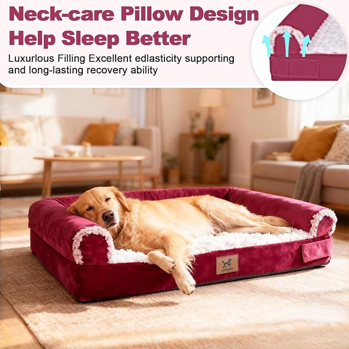 PAWPUBBY XXL Orthopedic Dog Bed, Memory Foam Waterproof Pet Bed with Removable Washable Cover, Non-Slip Extra Large Dog Bed for 110lbs Large Dogs & Senior Dogs (Rose Pink)