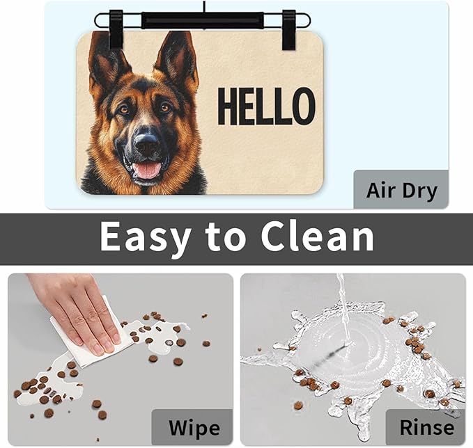 German Shepherd Dog Food Mat for Floors Waterproof,Quick Dry Anti-Slip Dog Bowl Mats for Food and Water,Pet Feeding Mats,Pet Placemat for Messy Drinkers to Protect Floors,Pets Supplies 23.62×15.75in