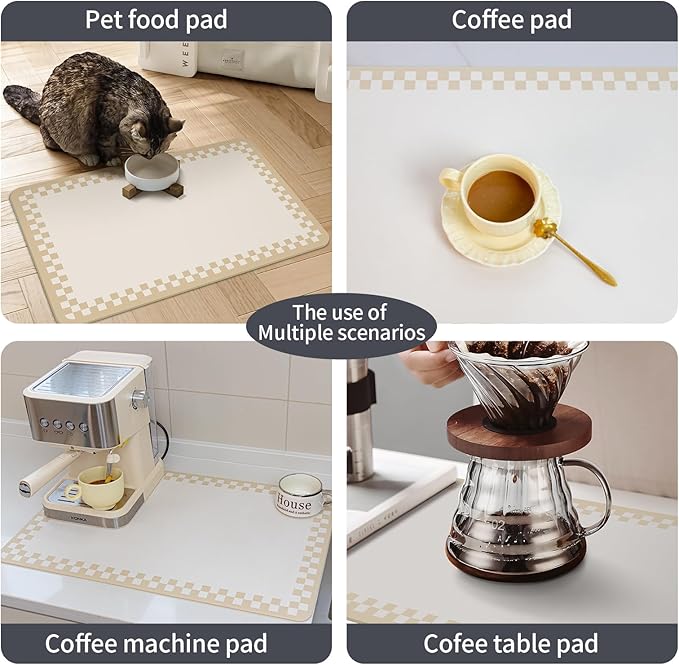 2PCS Coffee Bar Mat for Countertop Super Absorbent Hide Stain Cuttable Dish Drying Mat for Kitchen Counter,Beige White