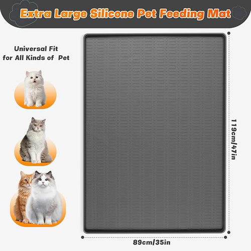 47" x 35" Silicone Cat Food Mat, Waterproof Pet Feeding Mat with Raised Edge, Extra Large Cat Bowl Mat Water Bowl Placemats for Cats, Non-Slip, Protects Floors, Easy to Clean (Dark Gray)