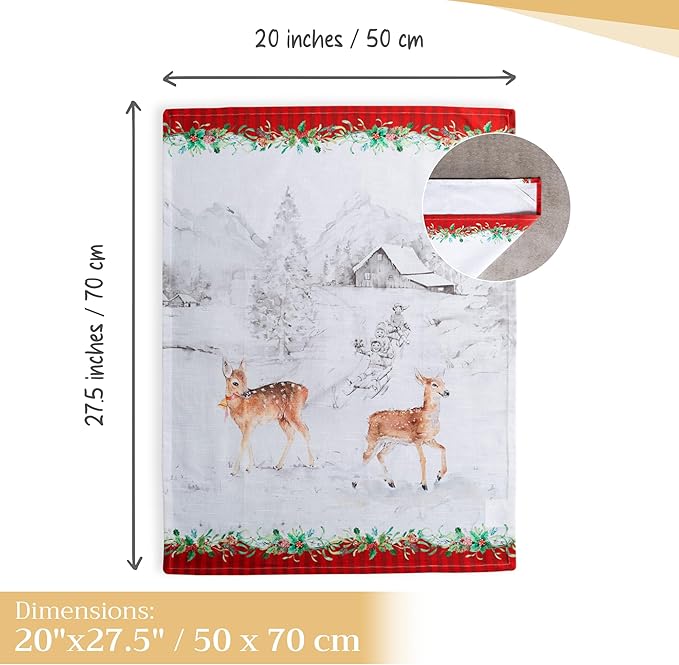 Maison d' Hermine Kitchen Towels Set of 3 100% Cotton 20" x 27.5" Reusable Cloth Tea Dish Towels Absorbent with Hanging Loop for Kitchen Dining Thanksgiving Christmas Decorations (Christmas Tradition)