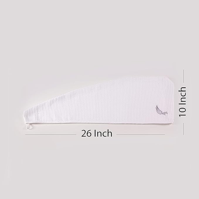 SELARUS 100% Turkish Cotton Hair Towel Wrap for Women,Non Microfiber,Super Absorbent,AntiFrizz,Plopping Hair Drying Waffle Bath Towels for Curly,Long&Thick Hairs,Head Wrap,2 Pack10x26inc (white+white)