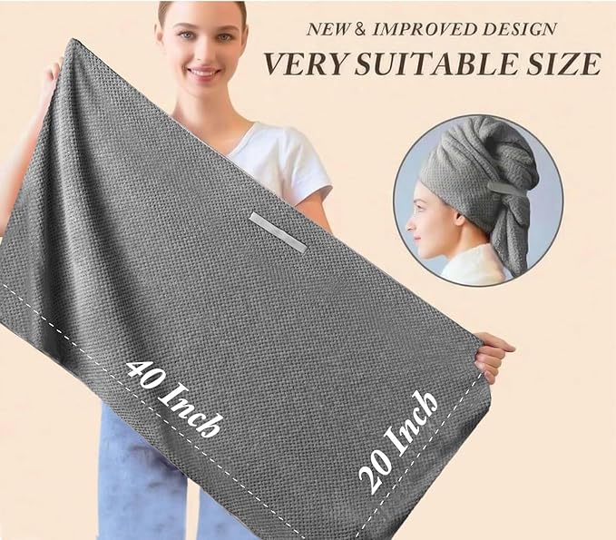 Wuwahold Microfiber Hair Towels, Waffle Hair Towel Set, Super Soft Highly Absorbent, Sturdy Quick Drying Turbans for Long, Thick, Curly Hair (2 Pack, 40" x 20")