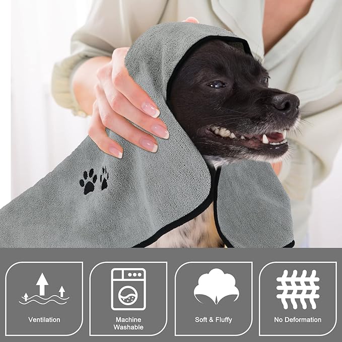 Wipela 2Pieces Microfiber Pet Bath Towel Dog Towel.Dog Towel Soft Absorbent Drying for Small Medium Large Dogs and Cats with Great for Bathing and Grooming (35 x 20 Inch Grey)