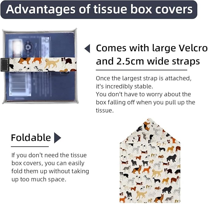 2 Pack Dog Tissue Box Cover Leather Tissue Holder Facial Tissue Case Paper Organizer for Bathroom, Vanity Countertop, Tabletop, Car