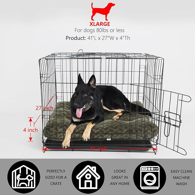 Necesitar Large Dog Crate Bed 42 Inch Washable Soft and Fluffy Dog Mats for Cages Up to 90 lbs Pet Pillows for Crate Tire Printing Olive Green