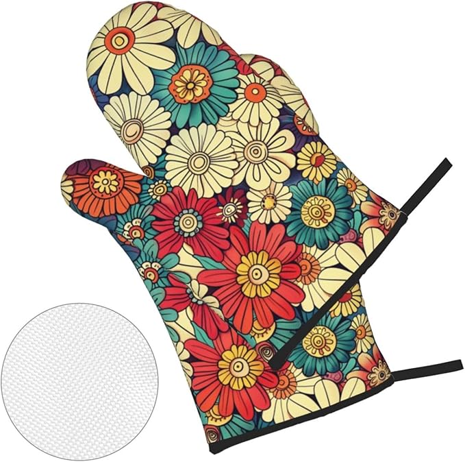 4 Pieces Flowers Oven Mitts and Pot Holder Set Floral Oven Gloves and Hot Pads Pot Holders for Farmhouse Kitchen Accessories and Decoration (Flowers)