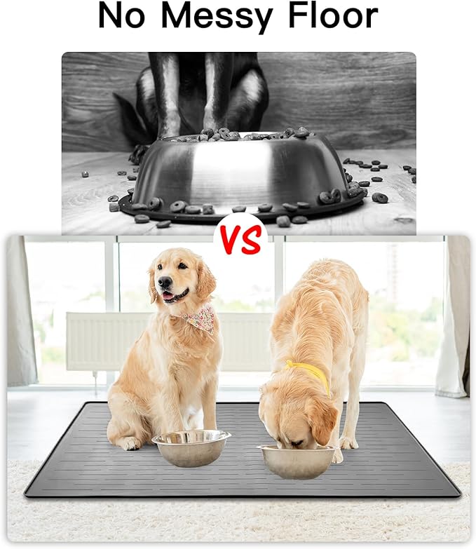 39.4"x29.5" Large Pet Food Mat, Silicone Dog Mats for Food and Water, Nonslip Pet Feeding Mats for Floors,Dog Cat Bowl Mat with Raised Edges, Avocado Green