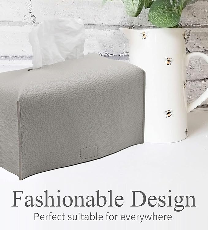 Livelab Tissue Box Cover, Modern Decorative PU Leather Rectangular Tissue Box Case Organizer Holder for Vanity Countertop, Night Stands, Livingroom, Office Desk & Car 9.5X5X5'' | Pastel Grey