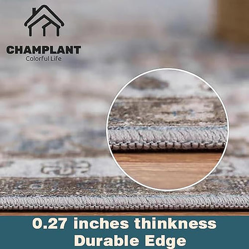 Area Rug 9x12 Washable Tangerine Vintage Traditional Mat Distressed Indoor Foldable Thin Retro Accent Floral Non Slip Carpet for Living Room Dining Room Office