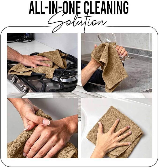 RIVERSIDE 24 Pack Washcloths Set - 100% Cotton [12x12 Inches] - 500 GSM, Soft, Quick-Dry & Highly Absorbent Face Towels - Perfect for Bathroom, Gym, Hotel, Spa & Travel - Tan